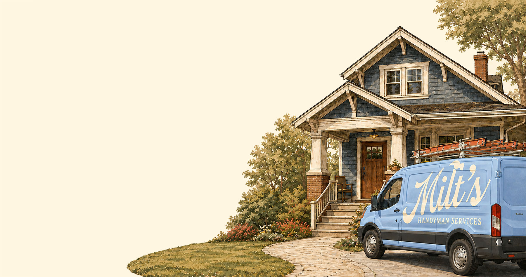 Milt's Handyman Services Denver handyman vehicle in Denver, CO in front of a home.